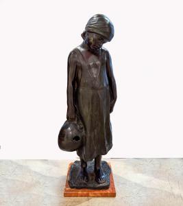 Vincenzo Aurisicchio, "Bambina", scultura in bronzo, firmato, XIX Secolo, Vincenzo Aurisicchio, “Child,” bronze sculpture, signed, 19th century